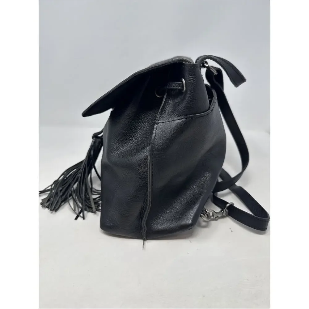 Patricia Nash Black Leather Tassel Drawstring Backpack